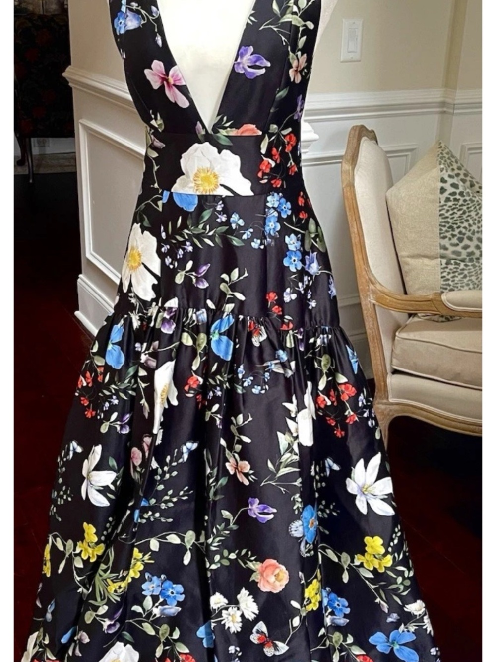 Alice + Olivia Lila Structured Ball Gown In Twisting Vines Black US 2 NWT $1195 - Picture 5 of 14